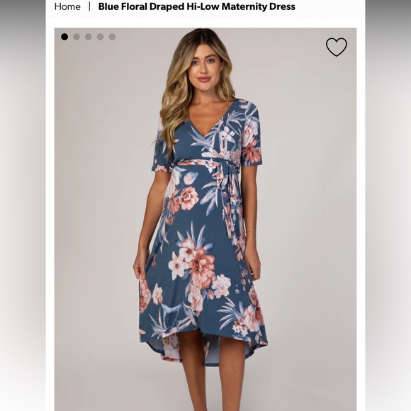 Pink blush blue coral high low maternity dress - Picture 2 of 7